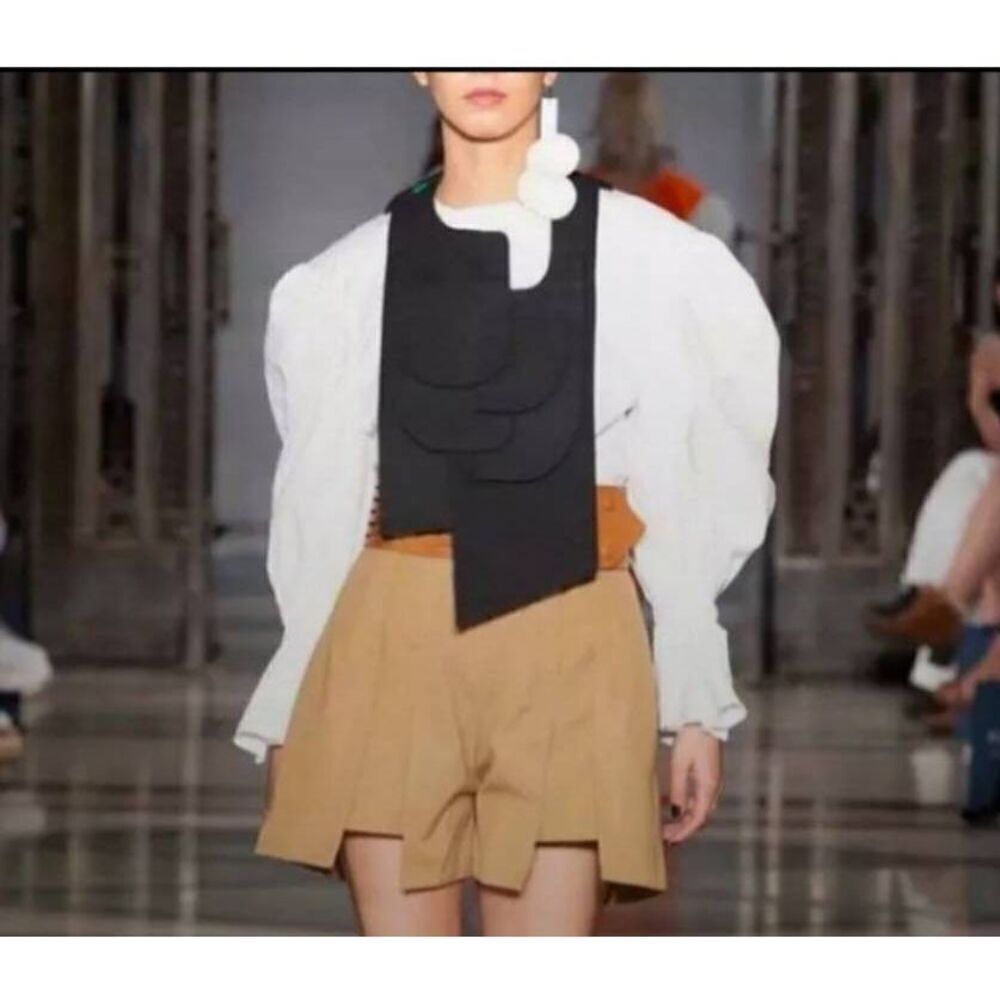 Dream Architect Puff Sleeve White Blouse with Blk Dickey, New, Sz. L